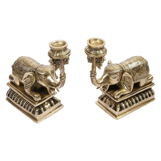 Brassaura® Brass Elephant Candle Holder | Handcrafted Decorative Accent | Height 11.9 Inches & Weight 5 Kgs