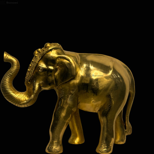 Brassaura® Brass Elephant Statue | Handcrafted Decorative Showpiece | Height 11.8 Inches & Weight 10 Kgs