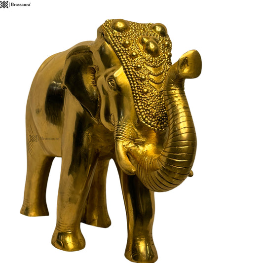 Brass Gold Color Elephant Statue Home Decor Murti Idol for Home Weight 10 Kg Height 30 cm