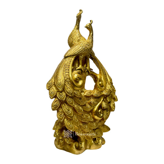 Brassaura® Brass Golden Peacock Statue | Handcrafted Decorative Showpiece | Height 14.2 Inches & Weight 3.8 Kgs