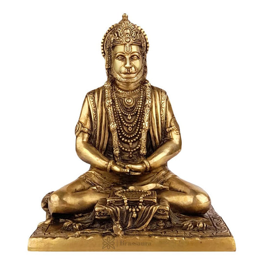 Brassaura™ Brass Hanuman Idol – Height 8 Inches & Weight 2.70 Kgs | Pooja & Temple Use