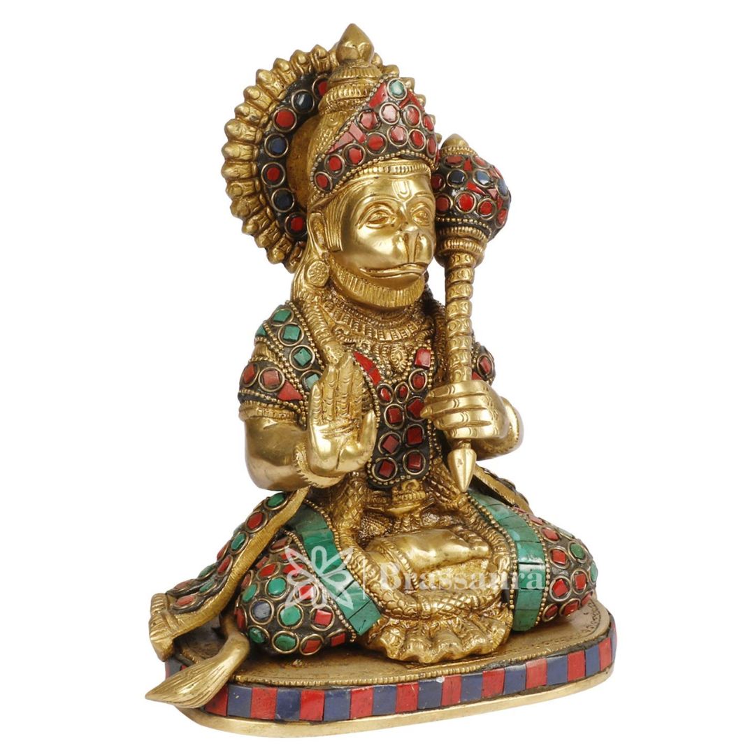 Brass Sankat Mochan Hanuman Statue For Home Decor Weight 2.8 Kg And Height 23 Cm