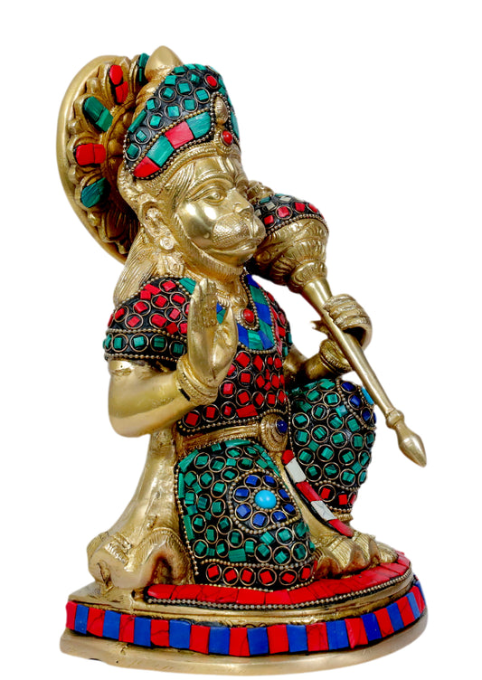 Brassaura™ Gemstone Crafted Brass Hanuman Murti – Height 9.2 Inches & Weight 3.4 Kgs | Temple Collection