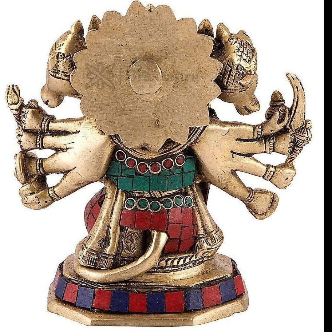 Brassaura™ Brass Sankat Mochan Panch-Mukhi Gem Stone Work, Height 8.4 Inches & Weight 2.3 Kgs