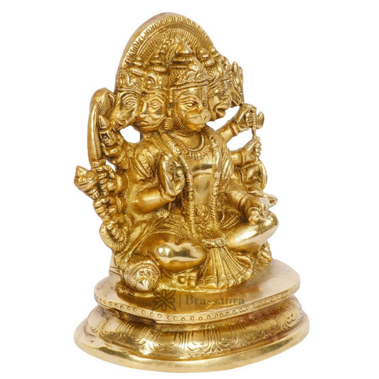 Brassaura® Brass Panchmukhi Hanuman Idol for Pooja Room – Height 8 Inches | Classic Décor