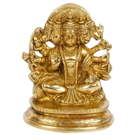 Brassaura™ Brass Panchmukhi Hanuman Idol for Pooja Room – Height 8 Inches & Weight 1.9 Kgs | Classic Décor