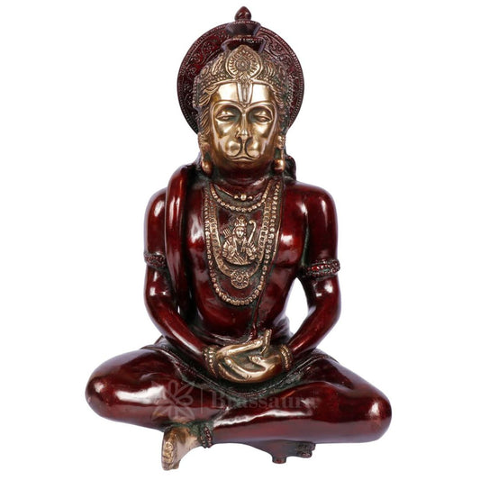 Brassaura™ Pure Brass Hanuman Idol – Sankat Mochan, 12 Inches Height & Weight 4.8 Kgs | Religious Décor