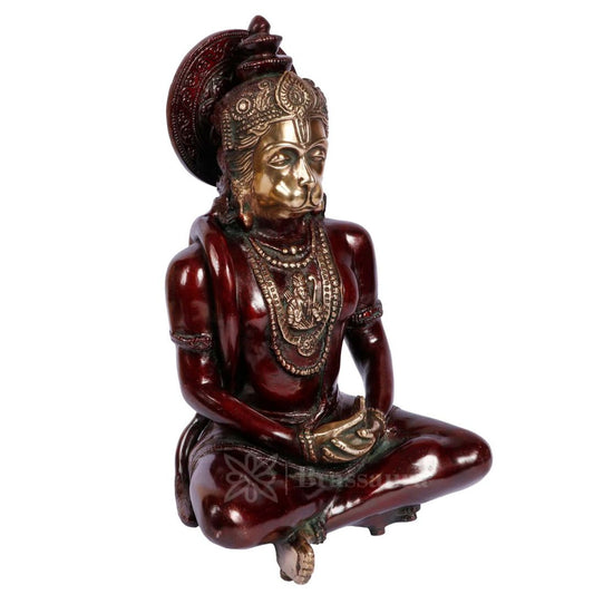 Brassaura® Pure Brass Hanuman Idol – Sankat Mochan, 12 Inches Height | Religious Décor