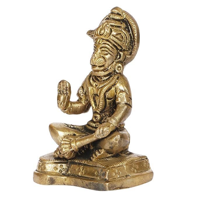 Brassaura™ Brass Hanuman Murti for Home Temple – Height 4.4 Inches & Weight 0.25 Kgs