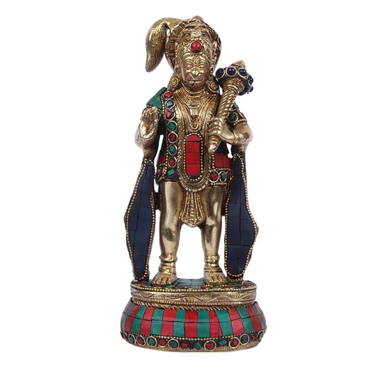 Brassaura™ Gemstone Crafted Brass Hanuman Murti – Height 10 Inches & Weight 1.8 Kgs | Temple Collection