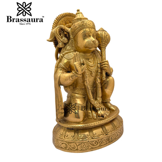 Brassaura™ क्लासिक ब्रास हनुमान मूर्ति – ऊंचाई 10.5 इंच और वज़न 5 किलो | घर का मंदिर