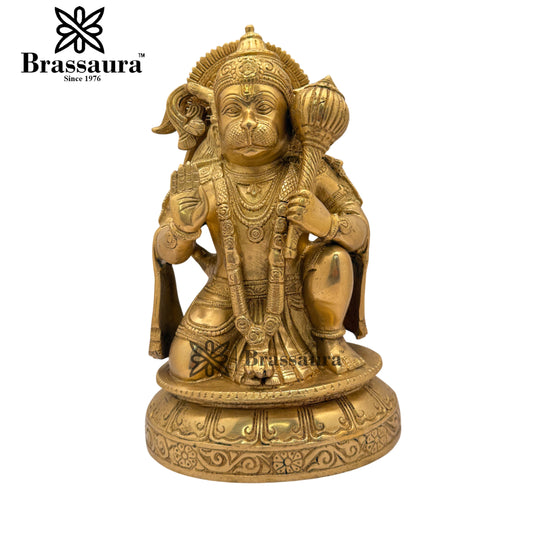Brassaura™ Classic Brass Hanuman Idol – Height 10.5 Inches & Weight 5 Kgs | Home Temple