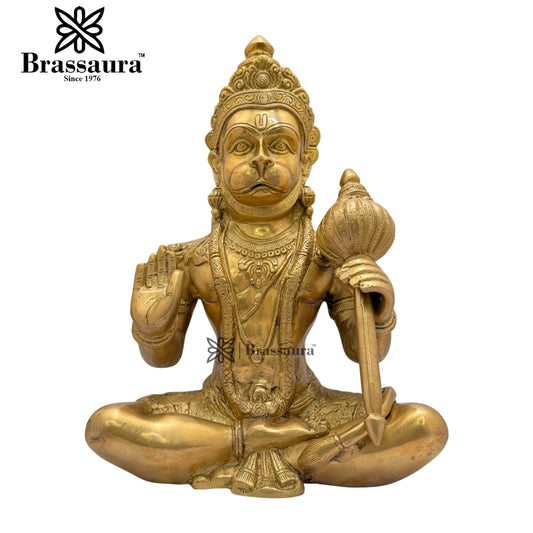 Brassaura™ Brass Hanuman Murti for Home Temple – Height 13.5 Inches & Weight 7.9 Kgs