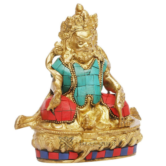 Brassaura™ Brass Gem Stone Work Kuber Idol – Height 5.6 Inches & Weight 1.2 Kgs | Divine Home & Pooja Sculpture