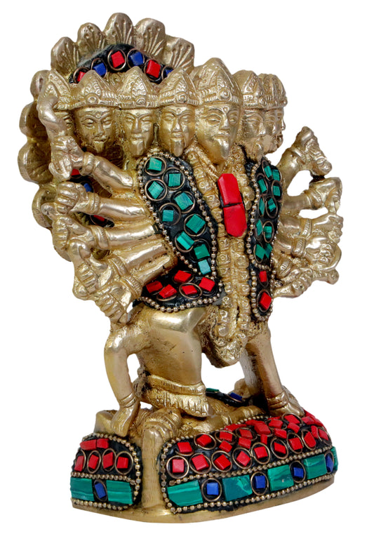 Brassaura™ Brass Gem Stone Work Kali Maa Idol – Height 8 Inches & Weight 1.25 Kgs | Hindu Goddess Statue