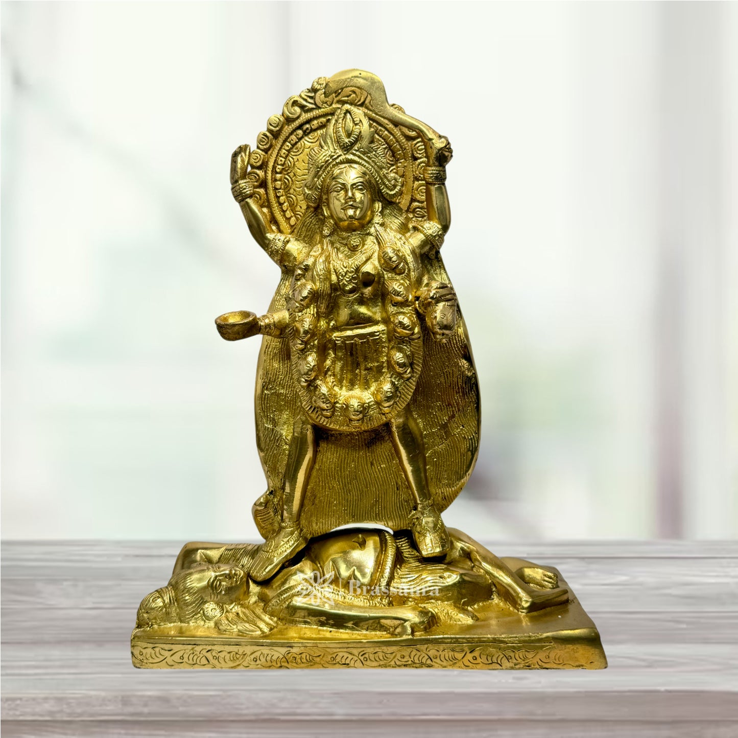 Brassaura™ Handcrafted Brass Kali Maa Murti – Height 10.8 Inches & Weight 3.71 Kgs | Temple & Home Décor