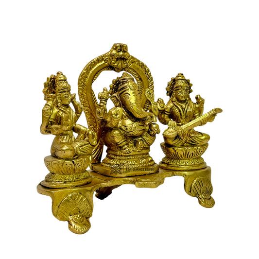 Brassaura™ Artistic Bras Laxmi Ganesha Saraswati Statue – Height 7.6 Inches & Weight 1.35 Kgs | Puja Room Idol