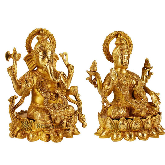 Brassaura™ Brass Laxmi Ganesha Statue – Height 10.8 Inches & Weight 8.7 Kgs | Hindu God Murti
