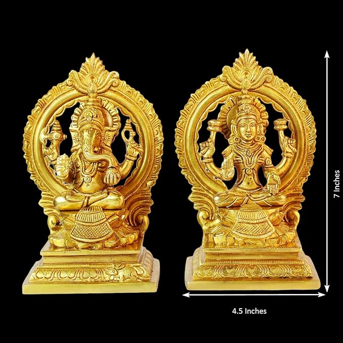 Brassaura™ Traditional Brass Laxmi Ganesha Murti – Height 8 Inches & Weight 3.3 Kgs | Puja & Temple Idol