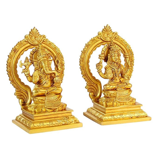 Brassaura™ Traditional Brass Laxmi Ganesha Murti – Height 8 Inches & Weight 3.3 Kgs | Puja & Temple Idol