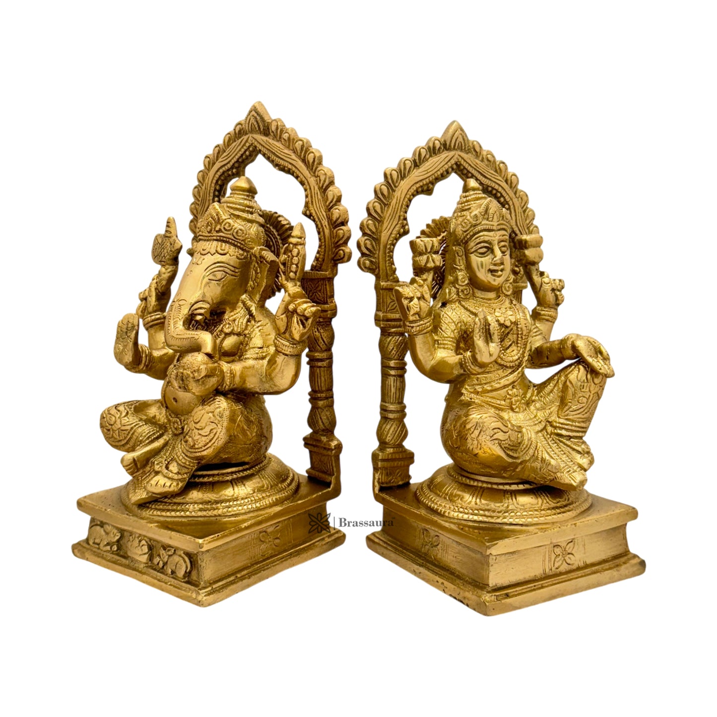 Brassaura™ Elegant Brass Laxmi Ganesha Idol – Height 9.2 Inches & Weight 5.9 Kgs | Devotional Home Décor