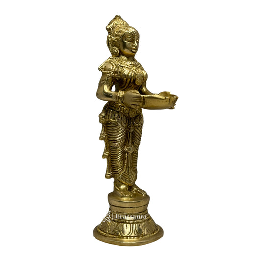 Brassaura™ Brass Deep Laxmi Idol – Height 11.2 Inches & Weight 1.7 Kgs | Home & Puja Décor