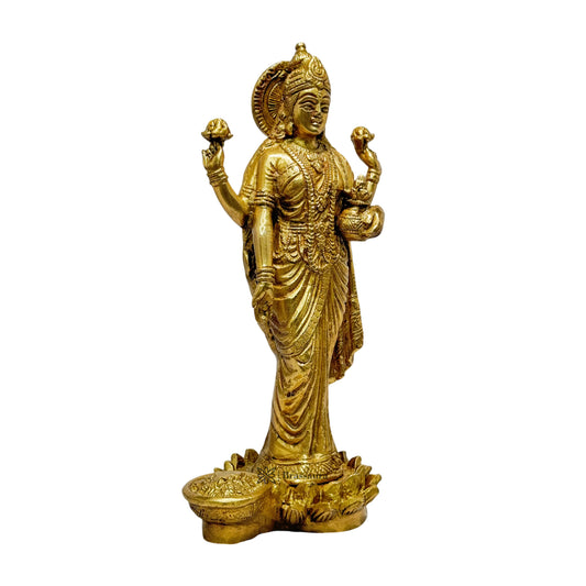 Brassaura™ Sacred Brass Laxmi Murti – Height 10 Inches & Weight 2.1 Kgs | Spiritual Home Idol