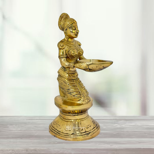 Brassaura™ Brass Deep Laxmi Statue – Height 9.5 Inches & Weight 2.3 Kgs | Home & Puja Décor