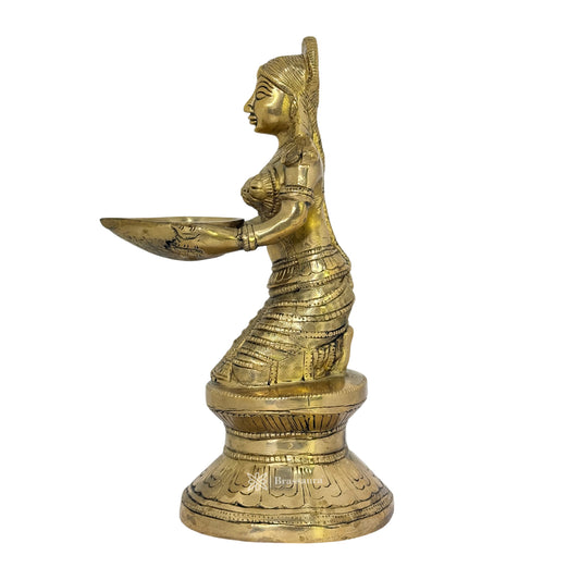 Brassaura® Brass Deep Lakshmi Statue | Pure Superfine Brass Handcrafted Murti | Brass Statue for Home Temple, Pooja Room | Height 9.5 Inches | Weight 2.3 Kgs
