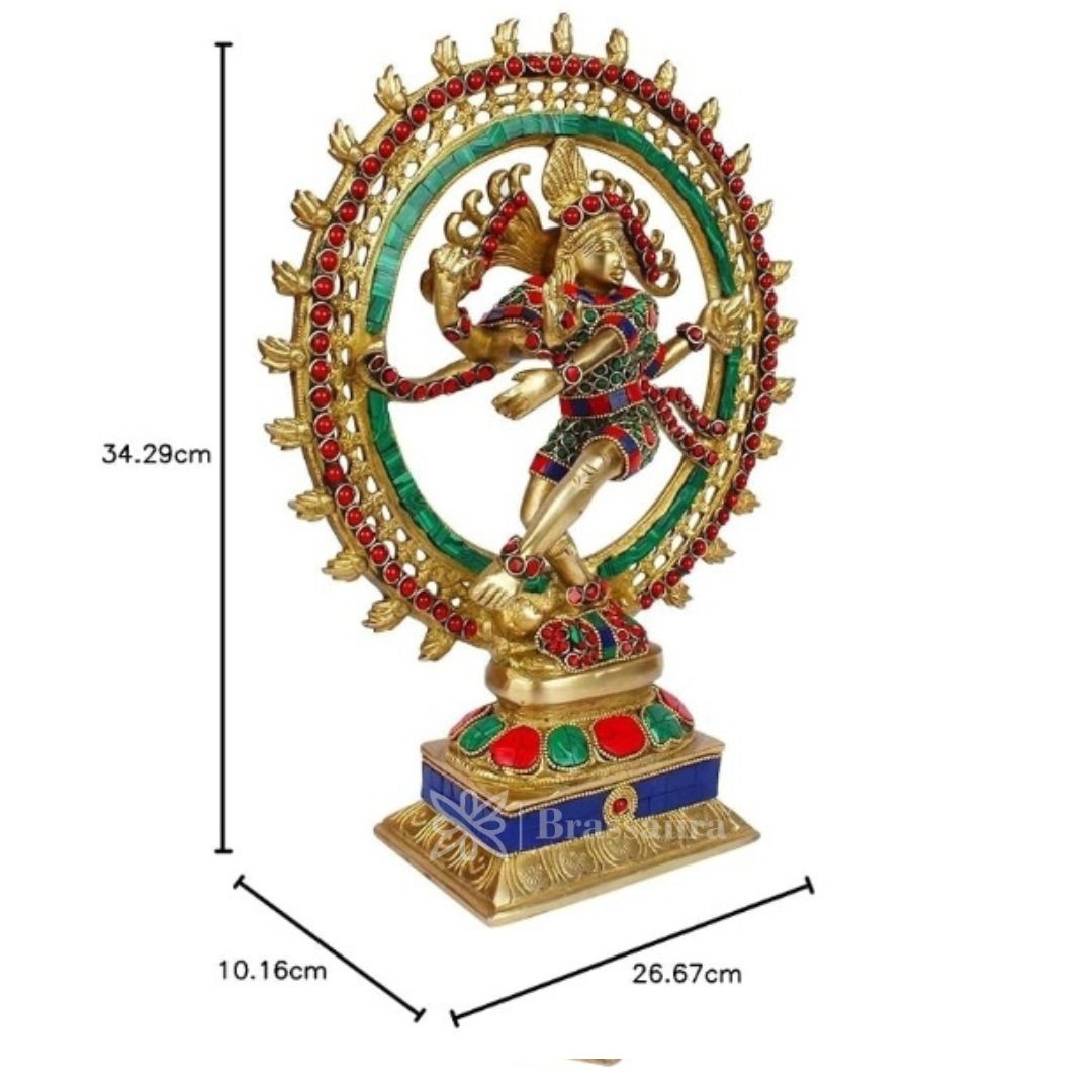 Brass Gem Stone Work Natraj God Idols for Home and Decor Weight 4.3 Kg Height 37 cm