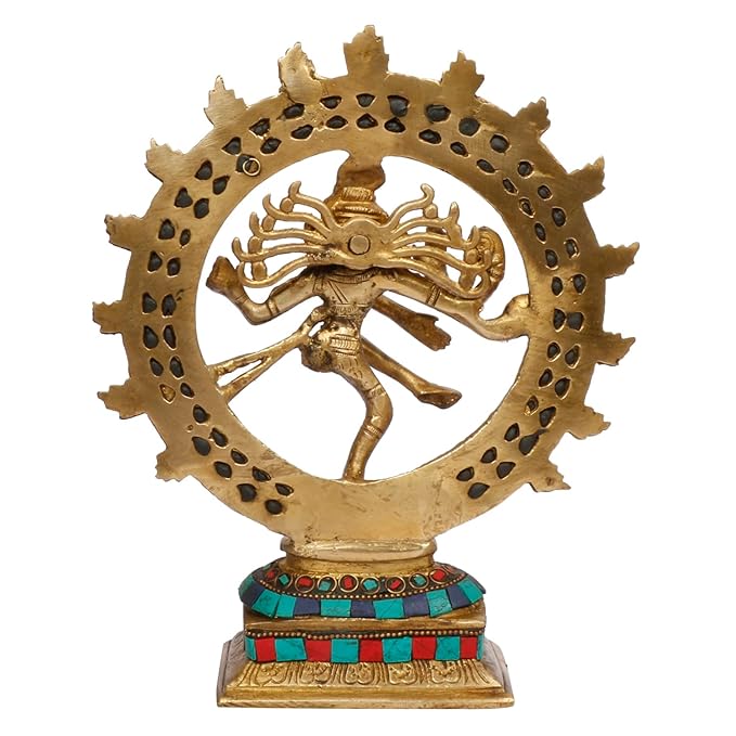 Brass Gem Stone Work Golden Dancing Natraj God Idols for Home and Decor Height 24 cm Weight 1.7 Kg