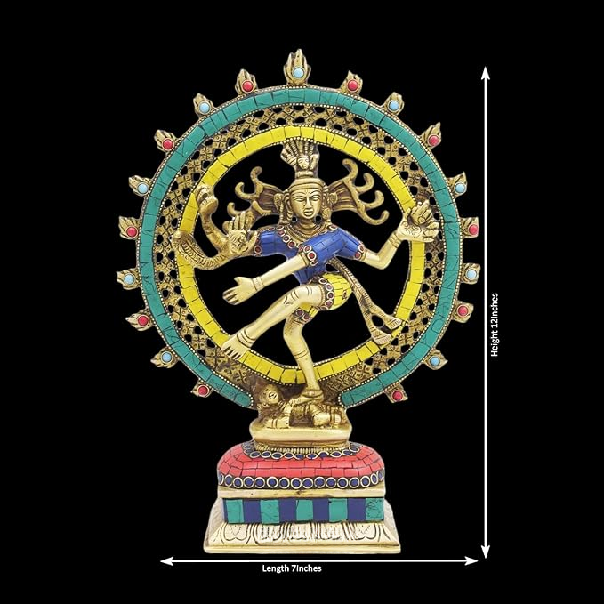 Brass Gem Stone Work Finish Natraj God Idols for Home and Decor Height 33 cm Weight 2.9 Kg
