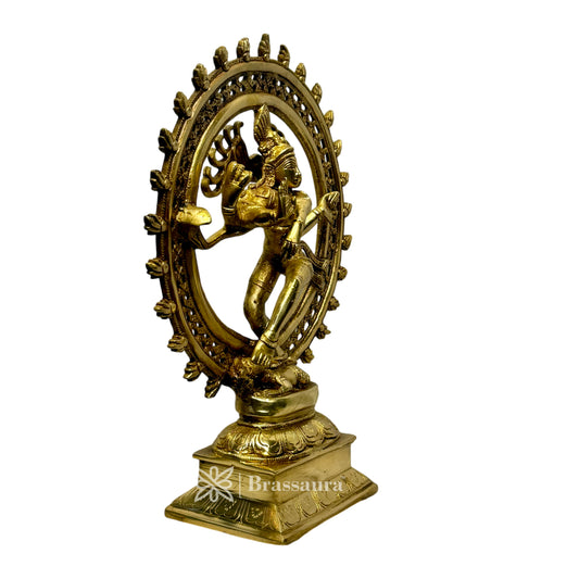 Brassaura™ Golden Finish Dancing Nataraj Idol | Brass Craftsmanship | Height 13.5 Inches & Weight 4.4 kgs