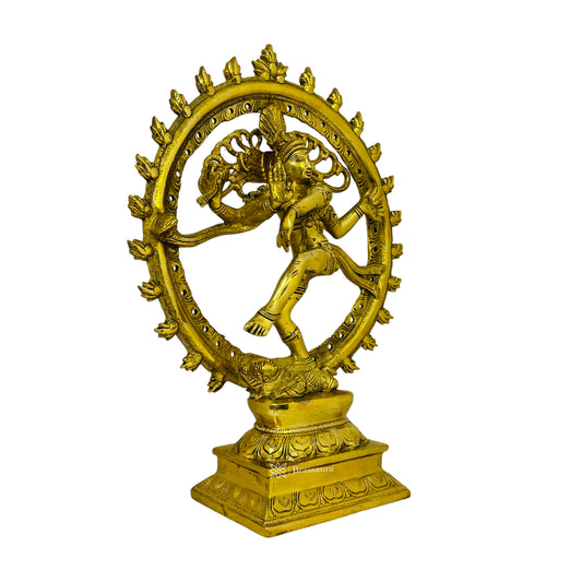 Brassaura™ Big Size Dancing Nataraj Idol | Pure Brass with Golden Finish | Height 13 Inches & Weight 3.3 Kgs