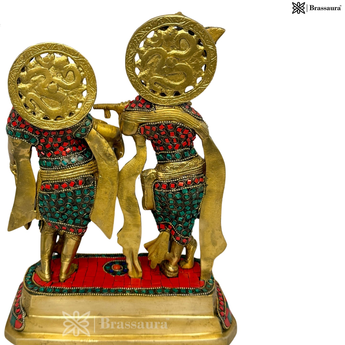 Brass Gem Stone Work Radha Krishna Murti Kishan Kanhaiya with Flute for Home Office Decor 4.98 kg Height 30 cm