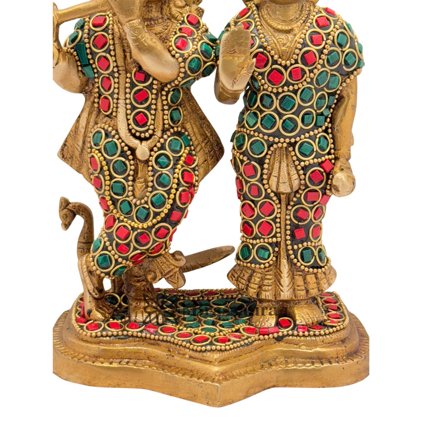 Brass Gem Stone Work Radha Krishna Playing Flute Weight 2.1 Kg And Height 7.5 Inch