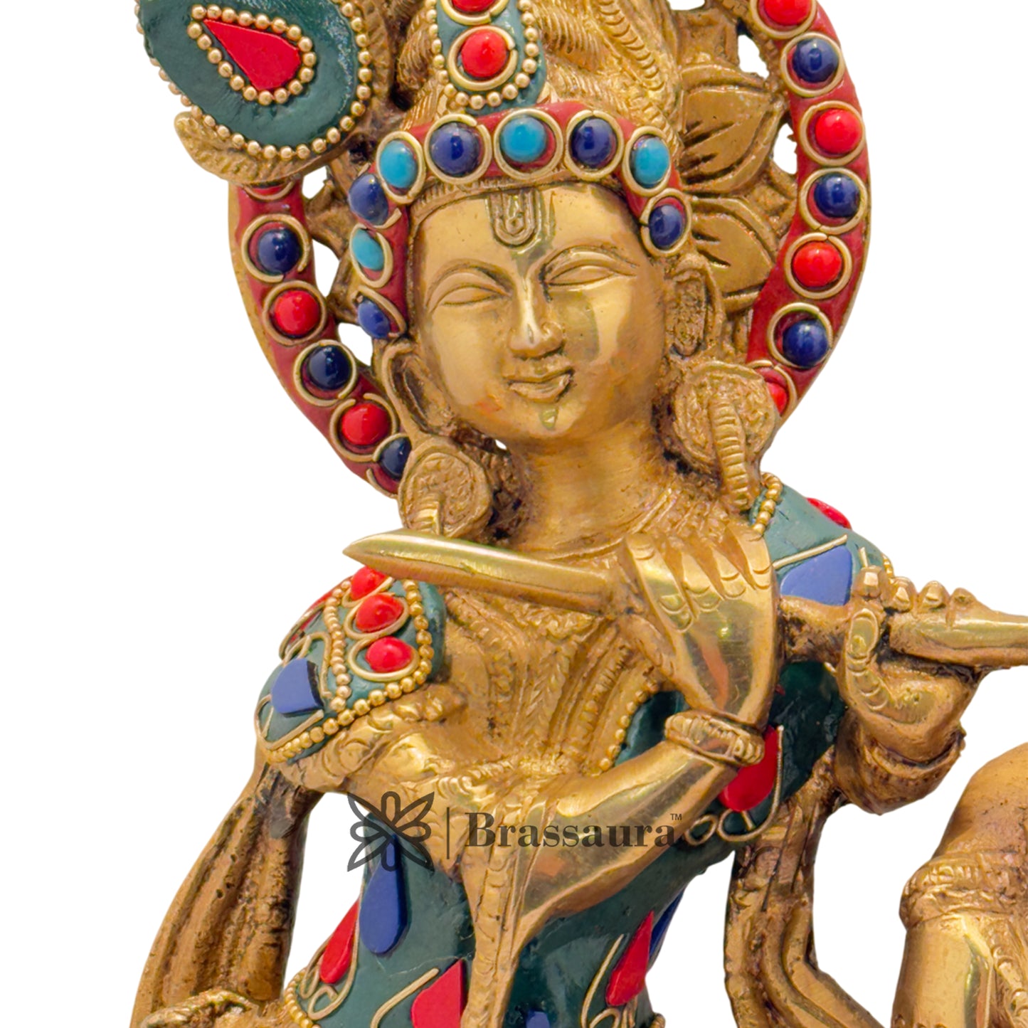 Brass Gem Stone Work Radha Krishna Playing Flute Weight 4.8 Kg And Height 12 Inch