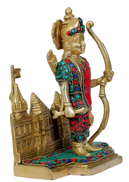 Brassaura™ Brass Gem Stone Work Ram Lalla Ram Mandir Murti – Height 9.2 Inches & Weight 2 Kgs | Traditional Temple Décor