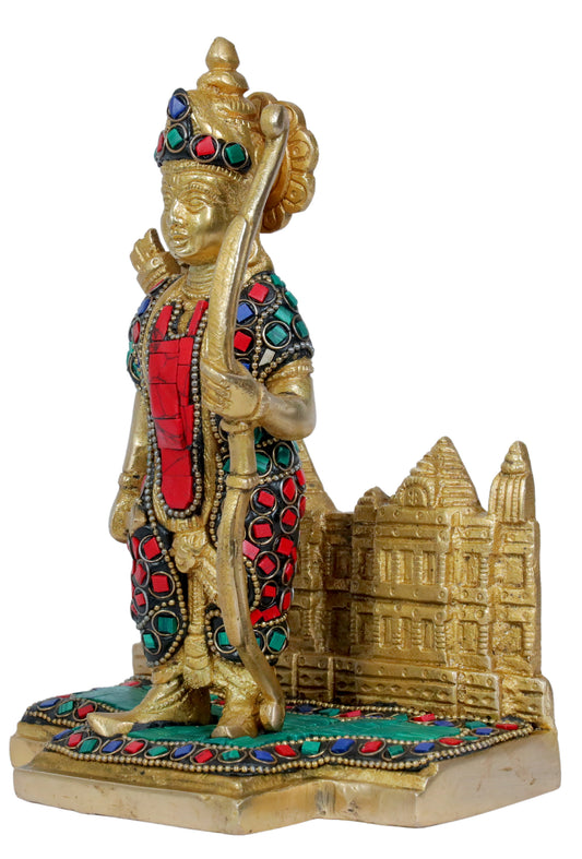 Brassaura™ Brass Gem Stone Work Ram Lalla Ram Mandir Murti – Height 9.2 Inches & Weight 2 Kgs | Traditional Temple Décor