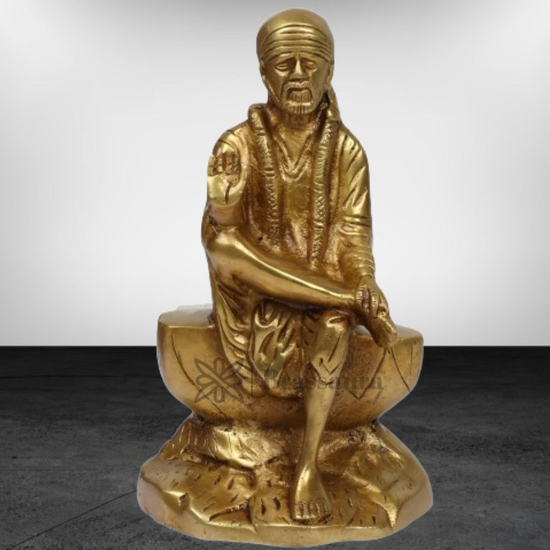Brass Golden Sai Baba Murti for Home and Decor Height 23 cm Weight 2.1 Kg