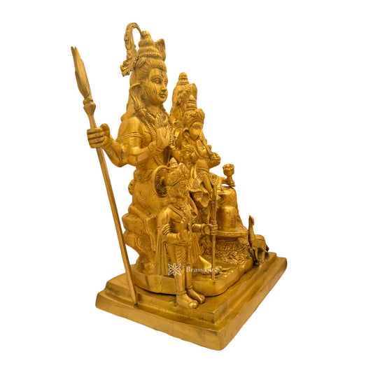 Brassaura® Complete Shiv Parivaar Brass Statue with Shiva Lingam & Peacock | Height 15 Inches