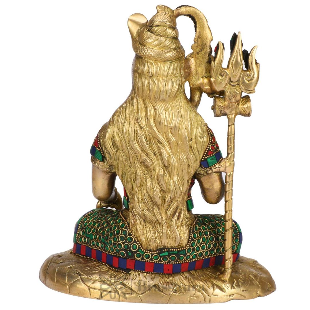 Brassaura™ Brass Shiva Idol Adorned with Gem Stones –– Height 11.2 Inches & Weight 4.5 Kgs | Traditional Décor