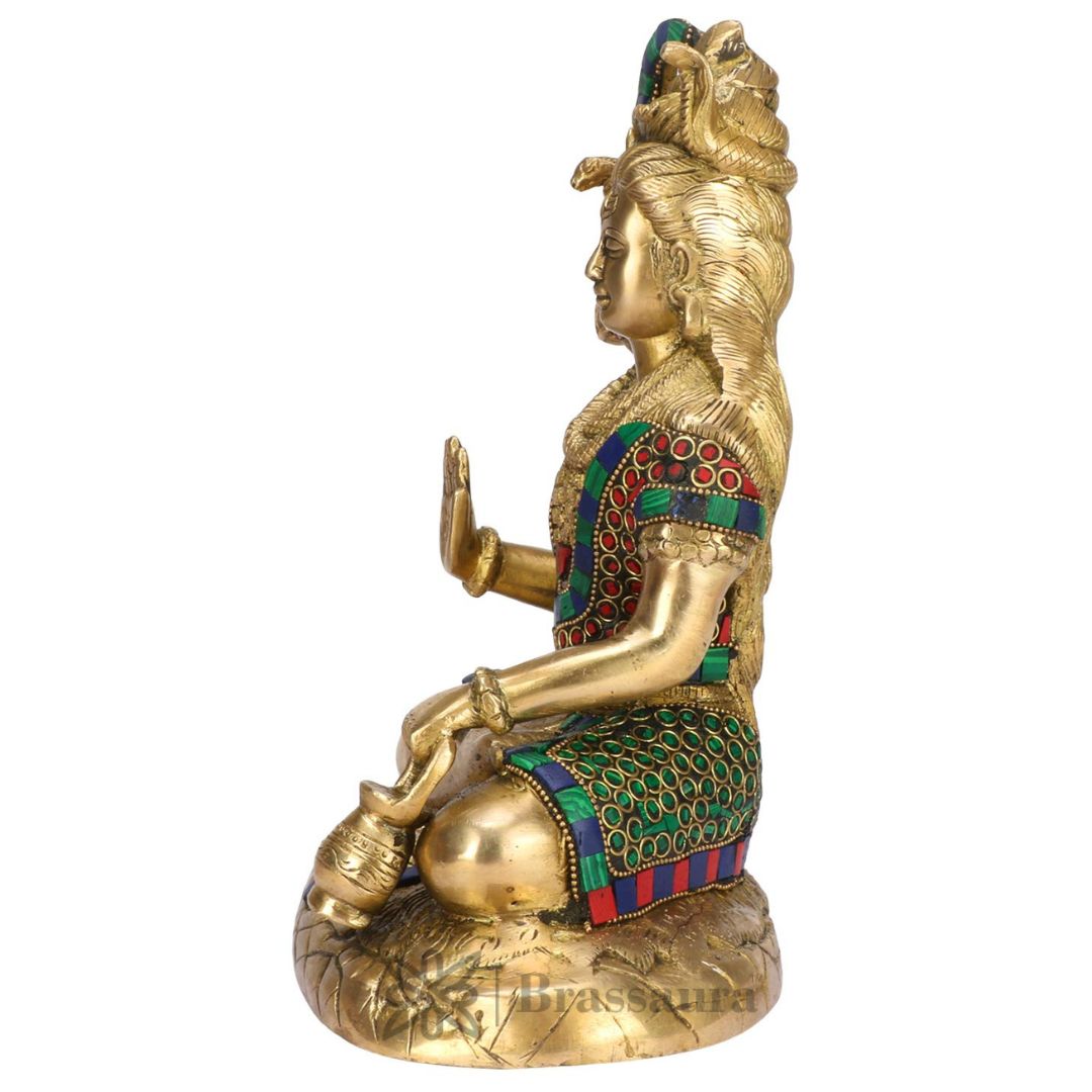 Brassaura™ Brass Shiva Idol Adorned with Gem Stones –– Height 11.2 Inches & Weight 4.5 Kgs | Traditional Décor