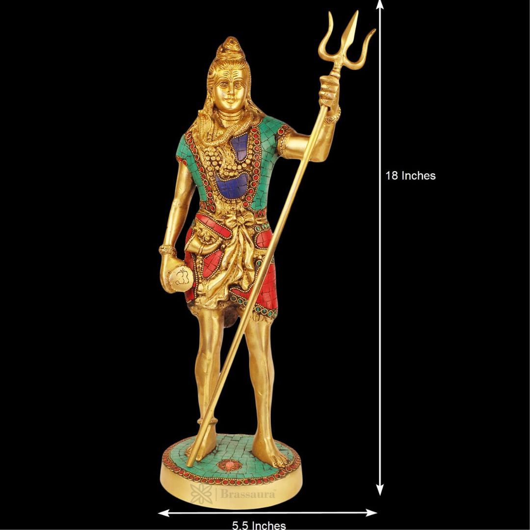 Brassaura™ Brass Gem Stone Work Standing Shiva Murti – Height 19.2 Inches & Weight 6.1 Kgs | Classic Idol