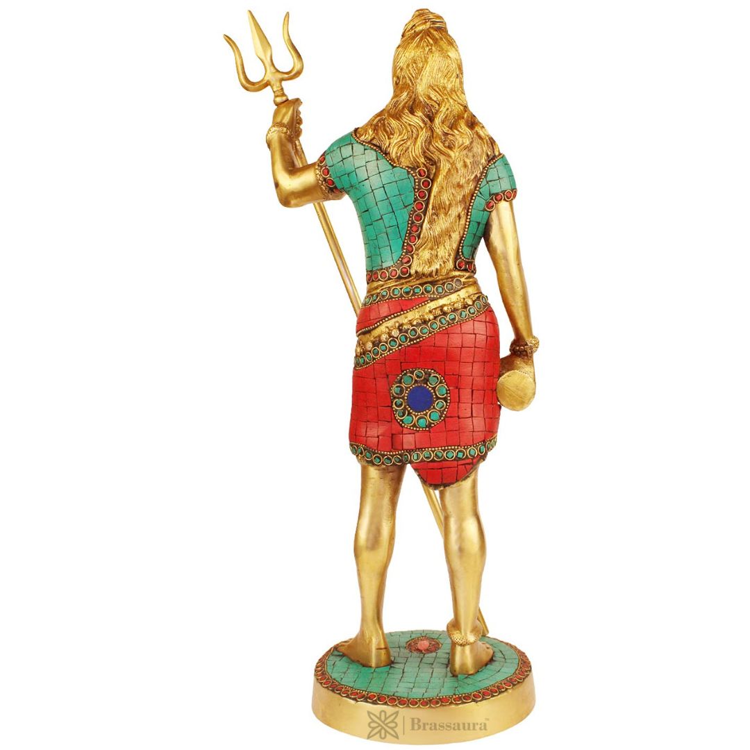 Brassaura™ Brass Gem Stone Work Standing Shiva Murti – Height 19.2 Inches & Weight 6.1 Kgs | Classic Idol