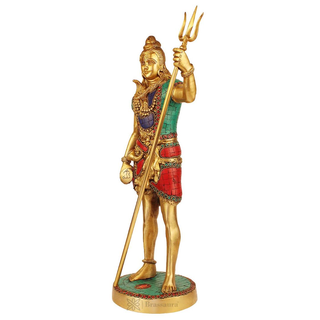 Brassaura™ Brass Gem Stone Work Standing Shiva Murti – Height 19.2 Inches & Weight 6.1 Kgs | Classic Idol