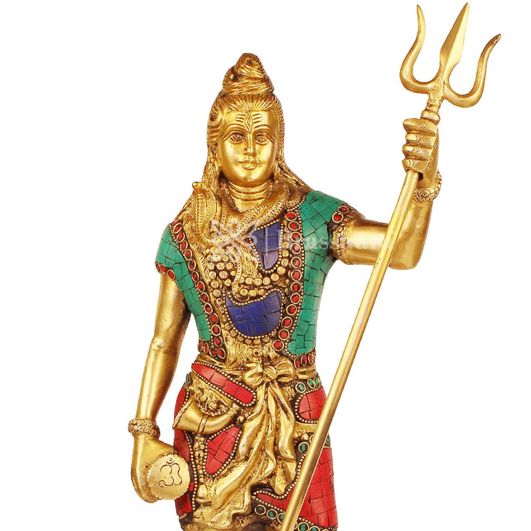 Brassaura™ Brass Gem Stone Work Standing Shiva Murti – Height 19.2 Inches & Weight 6.1 Kgs | Classic Idol