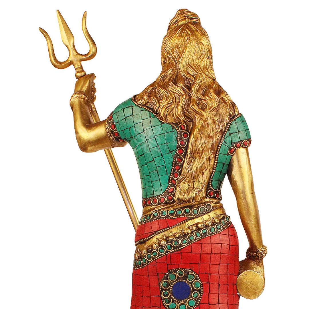 Brassaura™ Brass Gem Stone Work Standing Shiva Murti – Height 19.2 Inches & Weight 6.1 Kgs | Classic Idol