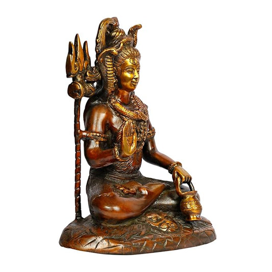 Brassaura™ Brass Shiva Statue – Height 11.2 Inches & Weight 4.4 Kgs | Handcrafted Temple Idol