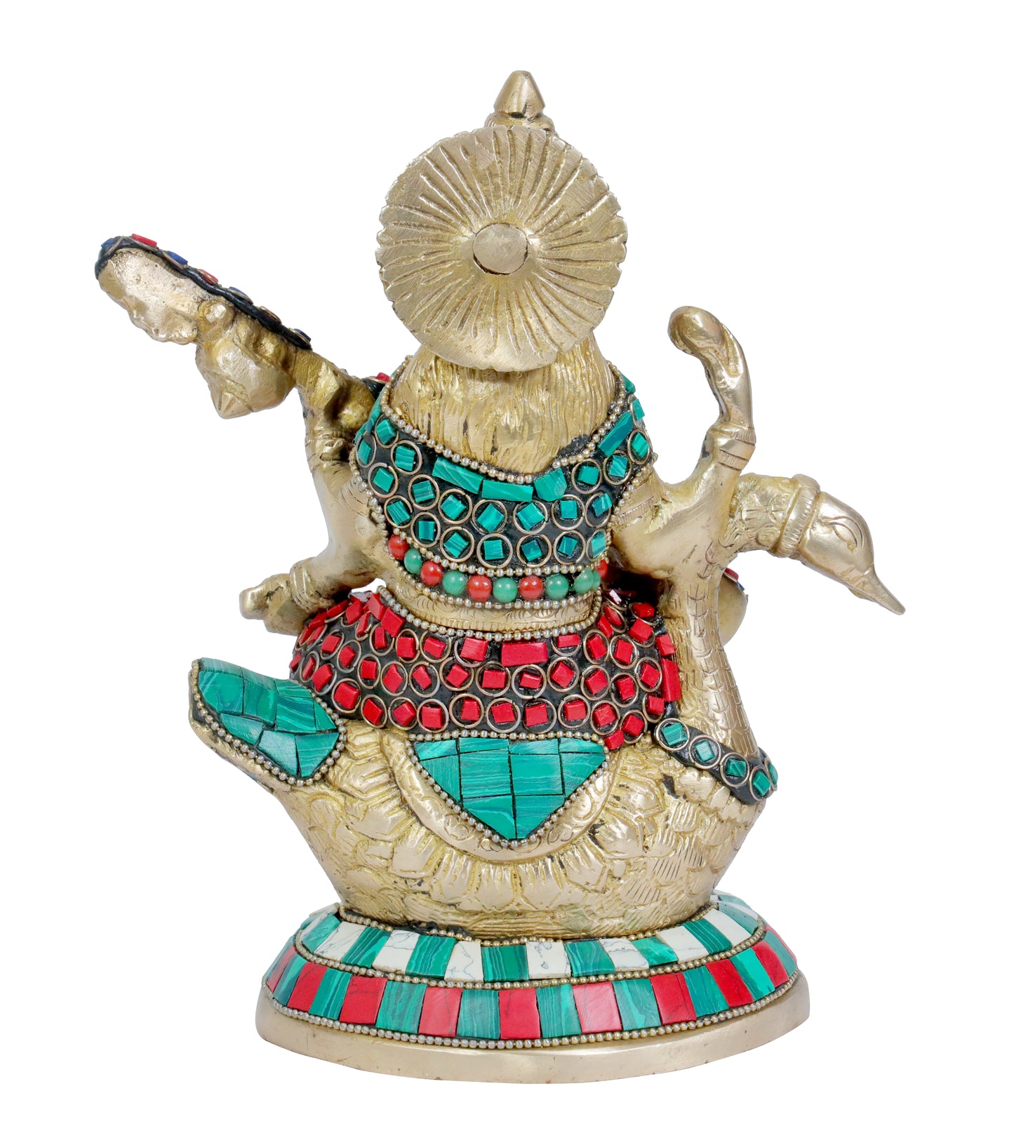 Brassaura™ Brass Gem Stone Saraswati Idol – Height 9.2 Inches & Weight 2.15 Kgs | Hindu Goddess Sculpture